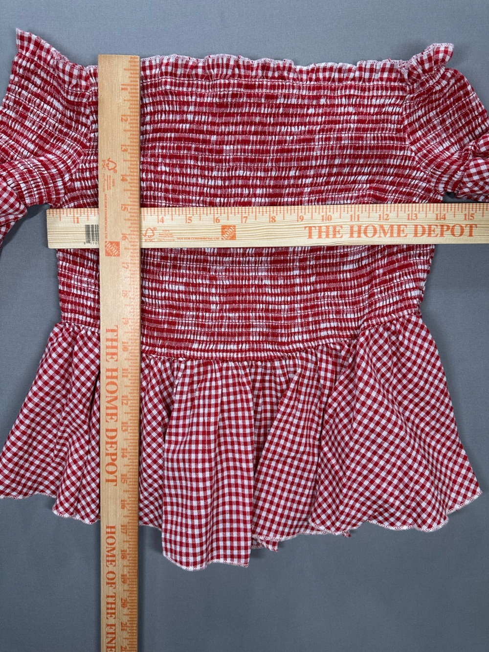 Us Together Off The Shoulder Bell Sleeve Shirred Ruffle Top, Gingham - Large - Picture 11 of 13
